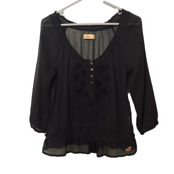 Hollister Sheer Navy Blouse Size Small - Picture 3 of 10